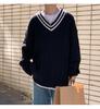 Suéter Masculino Estilo Hong Kong Ins Tricô Moderno Color-Block Decote V Primavera e Outono Estilo K Versátil Solto Estilo Preguiçoso Tricô