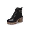 Botas Curtas Femininas Estilo Martin com Fivela de Cinto, Salto Alto, Estilo Europeu e Americano, Tamanho Grande, Botas Femininas de Comércio Exterior, Tamanhos 40-41-42-43, Couro Liso S600