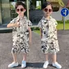 Trajes de Manga Corta para Niños de Primavera y Verano, Ropa de Verano Moderna Fresca y Guapa para Niños, Ropa para Niños, Camisas de Seda Helada, Conjunto de Dos Piezas