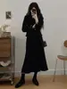 Traje de Pana Estilo Hepburn para Mujer, Diseño de Otoño, Chaqueta de Manga Larga en el Hombro Derecho, Falda Midi Cola de Pez que Ceñe la Cintura