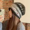 Gorro de Punto Holgado Estilo Fair Isle con Borde Enrollado para Mujer, Otoño e Invierno Vintage, Adelgazante de Rostro, Gorro Turbante Pequeño, Circunferencia de Cabeza Grande, Gorro Caliente para el Frío