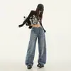 Calça Jeans Nova com Estampa de Bolinhas de Leopardo Americano Silhueta Masculina e Feminina Calça Casual Scimitar Jeans de Algodão com Estampa de Leopardo Azul