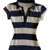 Ropa de mujer de estilo INS transfronteriza con bloques de color y rayas anchas con cuello POLO de manga corta, camiseta corta retro de verano única, ajuste slim, hombros normales