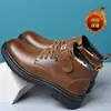 Zapatos de algodón de caña alta, cuero suave, zapatos de cuero británicos para hombre, botas engrosadas, forro de felpa, estilo nuevo, casual, cálidos de invierno, zapatos Martin para hombre