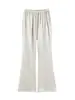 Foto real de los nuevos pantalones acampanados de satén y seda helada para el verano de 2026, pantalones casuales de pierna ancha de acetato de cintura alta, pantalones largos para mujer