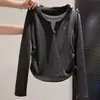 Camiseta Falsa de Dos Piezas de Manga Larga para Mujer con Sentido del Diseño para Primavera y Otoño Nuevo Estilo Color de Contraste Cuello en V Aspecto Adelgazante Top para Capas Internas
