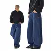 Jeans Workwear Retro Americano com Bainha Curva, Largos, para Homens e Mulheres, Calças de Perna Larga Bordadas, Estilo Hip-Hop, Comprimento Total