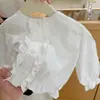 Moda Infantil Outono 2026 Conjunto Elegante Casual Super Fofo de Camisa de Manga Longa com Renda e Calça Reta para Meninas