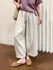 Pantalones de Lino de Verano con Caída Estilo Coreano Modelo Nuevo de Verano Holgados Adelgazantes de Cintura Alta Pierna Ancha en Azul Marino