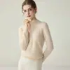 Suéter de punto 100% cachemir puro con cuello semi-alto para mujer, nuevo suéter base ajustado para otoño e invierno, estilo elegante para ir al trabajo
