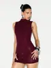 Bestseller transfronterizo europeo y americano: Minivestido bodycon sin mangas de cuello alto totalmente de diamantes, vestido de fiesta sexy y adelgazante para chicas calientes
