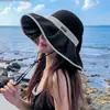 Sombrero de Pescador de Goma Negro para Mujer de Verano, Sombrero de Paja con Protección Solar para Exteriores, Sombrero de Sol de Copa Abierta, Se Puede Atar en una Cola de Caballo, Fácil de Guardar, Sombrero Parasol