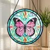 Enfeites de vidro rosa com borboletas transfronteiriços, decorações penduradas coloridas para casa, decorações de janela, apanhadores de sol para jardim