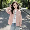 Conjunto de camisa a cuadros estilo coreano para niñas, nuevo atuendo casual holgado de dos piezas para primavera y otoño, ropa de otoño moderna y elegante para niños