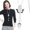 Estilo Coreano Moda Outono e Inverno Corrente de Lã de Cristal Feminina Elegante Simples Franja Longa Pingente Colar Acessórios de Pingente para Roupas