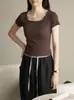 Camisole Curta Malha Canelada Vermelho Rosa Ajustada Moda Sem Mangas Ajustada Elástica Respirável Ajustada Esportiva Manga Curta