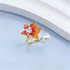 Anillo Ajustable de Cristal Triturado Color Degradado con Perlas de Agua Dulce Naturales para Mujer con Concha Microincrustada, Joyería de Alta Gama al por Mayor