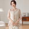 Camiseta de Verano para Madre de Mediana Edad 2025 Nuevo Estilo de Moda Camisa para Mujer de Mediana Edad y Anciana Top Estilo Chino