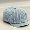 Verão Novo Listrado Versátil Britânico Retrô Lavado Jeans Boina Chapéu Masculino Moda de Rua Marca Boné de Baseball