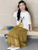 Vestido de Verão para Meninas 2026 Novo Estiloso Roupa Infantil para Meninas Mais Velhas, Conjunto de Meia-Saia de Manga Curta de Verão