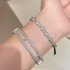 Pulseira H Cheia de Diamantes com Design Vazado, Vendida em Massa no Exterior, para Mulheres, Moda Versátil de Luxo Leve, Pulseira Aberta em Forma de I