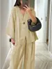 2025 Estación Independiente Europea y Americana Nueva Moda Transfronteriza Top Holgado de Mujer con Cuello en V y Pantalones de Pierna Ancha Traje Casual