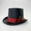 Sombrero de Copa Alta de Mago Personalizado Sombrero de Jazz Británico Negro para Hombre y Mujer Sombrero de Fieltro Plano de Caballero Retro Sombrero Francés de Detective