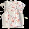 Pijama Lindo Estilo Japonés para Mujer para Primavera y Otoño, Nuevo Conjunto de Manga Larga y Pantalón Largo Estilo Suave para el Hogar, Conjunto de Algodón Sintético, Fotos Reales, Venta al por Mayor