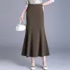 Nova Moda Saia Sereia Cor Sólida Meia Saia Feminina Outono 2026 Caimento Cintura Alta Abraçando o Quadril Emagrecedora Saia Longa