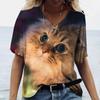 Camiseta de manga corta con cuello en V y estampado de conejo para mujer, estilo europeo y americano, de Amazon, combinable con todo, 2025