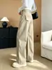Calças de gratidão em formato de pera! Calça sabre cáqui com elasticidade em quatro direções para mulheres Lyocell sensação relaxada jeans que cobre a carne calça de perna larga
