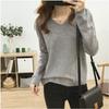 Suéter de punto básico multicolor suelto adelgazante con cuello en V de color sólido para mujer, suave, encerado, cómodo, de manga larga, blusa que combina con todo.
