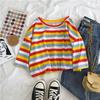 Estilo Coreano de Verano Atuendo para Mejor Amiga Camiseta Sencilla de Rayas Coloridas de Manga Corta Camiseta Pulóver Holgada Estilo Japonés para Estudiantes