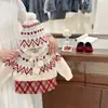 [Chapéu Grátis] Celebração Xadrez Vermelho de Natal! Suéter Jacquard Estilo Fair Isle Retrô para Meninas, Tricô Estilo Preguiçoso de Outono e Inverno