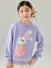 Suéter de Lana 100% para Niños, Lindo Suéter Jacquard de Conejo de Dibujos Animados para Niñas, Camiseta Base de Punto Grueso de Cuello Medio Alto