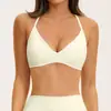 Sujetador de yoga bicolor con cuello en V, cuello halter, almohadillas en el pecho, espalda hermosa, tela cepillada, adecuado para fitness, Pilates y deportes de entrenamiento ropa interior 9615