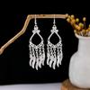 Pendientes de Plata de Imitación Estilo Minoría Étnica Pendientes de Campana de Pavo Real con Borla Pendientes de Hoja Hueca Lindo Forma de Frijol Al por Mayor
