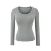 Camiseta de Manga Larga Lisa Estilo Puro Deseo Cuello en U Cepillada Otoño e Invierno 2025 Nueva Versátil Ajustada Capa Base