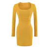Ropa de mujer INS transfronteriza estilo europeo y americano al por mayor nuevo sexy estilo de deseo puro vestido bodycon ajustado de manga larga con cuello cuadrado