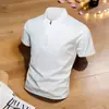 Camiseta Masculina de Seda de Gelo Secagem Rápida Manga Curta Verão Nova Esportiva Casual Meio Zíper Gola Alta Cor Sólida Respirável Camiseta Masculina Manga Curta