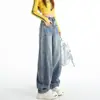 Jeans retro americanos de pierna ancha para mujer, nuevo estilo primavera y otoño 2026, tiro alto, fluidos, holgados, corte recto, adelgazantes, pantalones de pierna curva