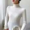 Nueva llegada de colorida ropa de punto de cachemira para otoño e invierno, de manga larga, prenda de una sola pieza, suéter, capa base, corte ajustado, cuello alto, favorecedor