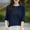 Nueva Camiseta de Manga Corta Versátil de Punto Semilla Desmangada de Cinco Mangas Fina 100% Lyocell Tencel para Mujer