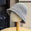 Chapéu de Pescador Tricô Listrado Gradiente Novo Outono Inverno Feminino Cor Céu Chapéu Balde de Lã Estilo Coreano Tendência Cor Blocada Chapéu Bacia