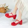 Sapatos Cosplay de Maid Femboy Sapatos Lolita Mary Jane Sapatos JK Princess de salto único Fivela de laço Sapatos femininos Plus size