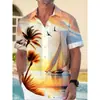 Camisa digital para hombre transfronteriza, verano hawaiana de manga corta estampada con cuello desplegable, estilo vacacional