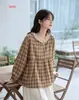 Colección Otoño 2026 Estilo Japonés Estampado Floral Pequeño Cuello Solapa Mujer Holgado Oversize Cárdigan Camisa de Manga Larga Top