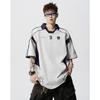 Camiseta Estilo Jersey Masculina Americana Contraste Retrô Estilo Esportivo Motocicleta Manga Curta Cleanfit Verão Manga Três Quartos