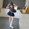 Conjunto de Verano para Niñas 2026 Moda Estilo Coreano Moderno Camiseta sin Mangas Rayada con Cuello Polo y Falda Floral para Niños Mayores
