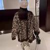 Estilo Perezoso de Principios de Otoño Top Chaqueta Cardigan Holgado Estampado de Leopardo Tejido Exterior Pequeño Suéter Otoño Invierno Mujer